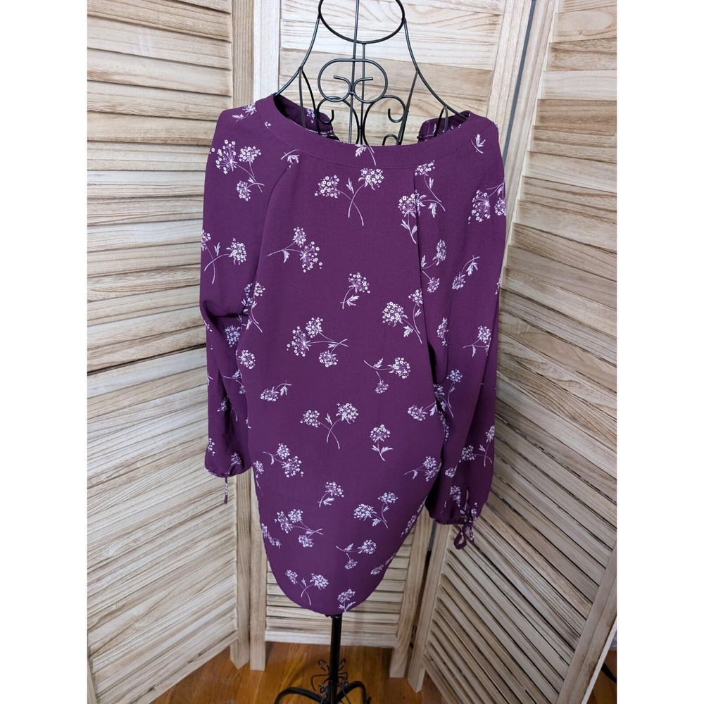 41Hawthorn Top Womens Large Burgundy Pink White Floral 3/4 Sleeves Stretch - Picture 2 of 3